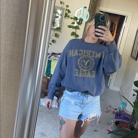 American Eagle Outfitters Oversized Blue Gray Fall Crewneck Sweater - Picture 5 of 13